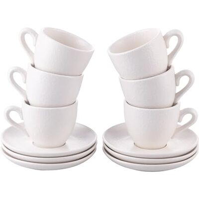 Tivoli Set mit 6 Kaffeetassen 90 ml mit Untertasse aus Steingut, Horeca White Tivoli Set mit 6 Kaffeetassen 90 ml mit Untertasse aus Steingut, Horeca White