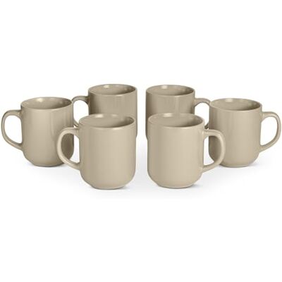 Amazon Glasierte Steingut-Kaffeebecher, 6-Teiliges Set, 473,2ml, Mikrowellen- und Spülmaschinenfest, Leinengrau Amazon Glasierte Steingut-Kaffeebecher, 6-Teiliges Set, 473,2ml, Mikrowellen- und Spülmaschinenfest, Leinengrau