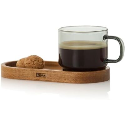 AdHoc Impact Espressotasse mit Untertasse Set 70 ml, mundgeblasenes Borosilikatglas, natürliches Akazienholz, hitzebeständig, kleine Glastassen für heiße Getränke mit Henkel, Kaffee, Kaffetasse Set AdHoc Impact Espressotasse mit Untertasse Set 70 ml, mundgeblasenes Borosilikatglas, natürliches Akazienholz, hitzebeständig, kleine Glastassen für heiße Getränke mit Henkel, Kaffee, Kaffetasse Set