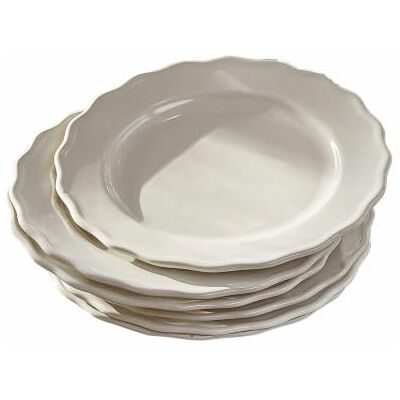 Loberon Teller 6er Set Mallevesse, weiß Hochwertiges Steinzeug, Geriffelte Ränder, Glänzend weiße Oberfläche Loberon Teller 6er Set Mallevesse, weiß Hochwertiges Steinzeug, Geriffelte Ränder, Glänzend weiße Oberfläche