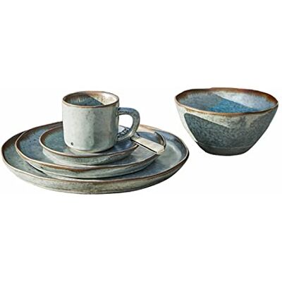 Loberon Geschirr 30er Set Biarré, türkis/braun große und kleine Teller, Tassen, Unterteller, Schüsseln aus Steingut, H/Ø ca. 2.5/26.5 cm Loberon Geschirr 30er Set Biarré, türkis/braun große und kleine Teller, Tassen, Unterteller, Schüsseln aus Steingut, H/Ø ca. 2.5/26.5 cm