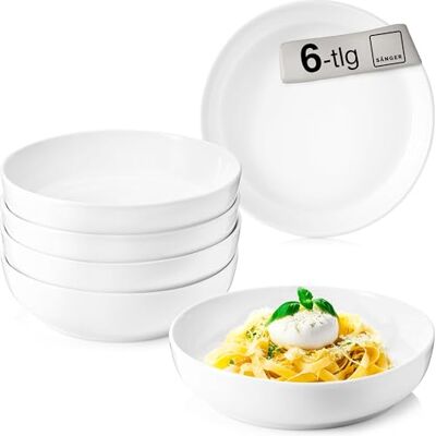 Sänger Pastaschalen Marlo 6 tlg, Schüssel Set 6 Personen, Porzellan Bowl Schüssel, Schale, Spülmaschinenfest, Pastaschale Weiß mit moderner Form 850 ml Sänger Pastaschalen Marlo 6 tlg, Schüssel Set 6 Personen, Porzellan Bowl Schüssel, Schale, Spülmaschinenfest, Pastaschale Weiß mit moderner Form 850 ml