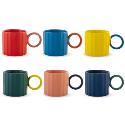 H&H Set mit 6 Frühstückstassen Delight, New Bone China, 420 ml, Farblich Sortiert, Runde Henkel H&H Set mit 6 Frühstückstassen Delight, New Bone China, 420 ml, Farblich Sortiert, Runde Henkel