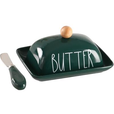 oskas Kleiner Butterbehälter mit erhöhtem Rand, Porzellan-Butterdose, Butterbehälter, Butterhalter für Arbeitsplatte, Grün oskas Kleiner Butterbehälter mit erhöhtem Rand, Porzellan-Butterdose, Butterbehälter, Butterhalter für Arbeitsplatte, Grün