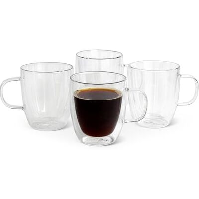 Amazon Doppelwandige Glas-Kaffeebecher, 4-Teiliges Set, 382ml, Spülmaschinenfest Amazon Doppelwandige Glas-Kaffeebecher, 4-Teiliges Set, 382ml, Spülmaschinenfest