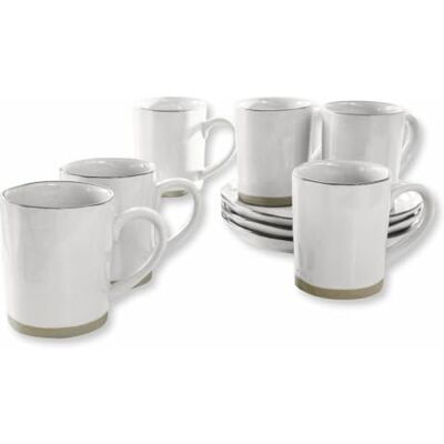 Loberon Tasse 6er Set Biarré, weiß handgefertigt & glasiert, unebenmäßiges Design, farblicher Zierrand, hohe Becherform, Tischaccessoires, Steinzeug Loberon Tasse 6er Set Biarré, weiß handgefertigt & glasiert, unebenmäßiges Design, farblicher Zierrand, hohe Becherform, Tischaccessoires, Steinzeug
