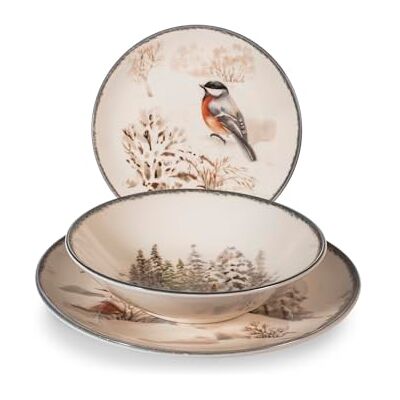 H&H Weihnachtsgeschirr Set 18-teilig „Symphony“ aus Steinzeug – Elegantes Wintergeschirr mit Schneelandschaft und Tieren – Spülmaschinen- & Mikrowellengeeignet H&H Weihnachtsgeschirr Set 18-teilig „Symphony“ aus Steinzeug – Elegantes Wintergeschirr mit Schneelandschaft und Tieren – Spülmaschinen- & Mikrowellengeeignet