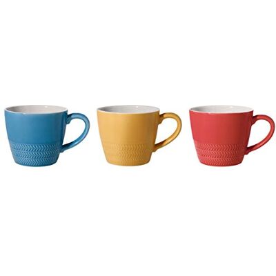 Bloomingville Tassen mit Henkel Hedda Retro Kaffeetasse Teetasse Vintage dickwandige Ø 9,5 x H 8,5 cm, blau rot gelb, Keramik, 3er Set Bloomingville Tassen mit Henkel Hedda Retro Kaffeetasse Teetasse Vintage dickwandige Ø 9,5 x H 8,5 cm, blau rot gelb, Keramik, 3er Set