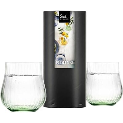 EISCH Rising Allround Becher, 400 ml, Wassergläser mit optischem & haptischem Relief, Handbemalter Boden, Kristallglas, 2 Stück in Geschenkröhre, Grün EISCH Rising Allround Becher, 400 ml, Wassergläser mit optischem & haptischem Relief, Handbemalter Boden, Kristallglas, 2 Stück in Geschenkröhre, Grün