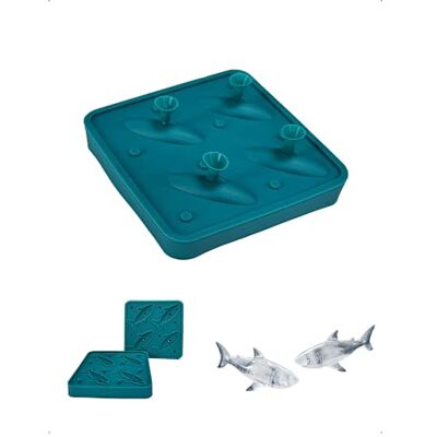 KONFEN 3D Silikon Eiswürfelform Haifisch 4 Fach Set Mit Deckel Lebensmittelecht Hai Shark Tiere Eiswürfelbehälter Wiederverwendbar Für Cocktail Whisky Soda Kaffee, Blau KONFEN 3D Silikon Eiswürfelform Haifisch 4 Fach Set Mit Deckel Lebensmittelecht Hai Shark Tiere Eiswürfelbehälter Wiederverwendbar Für Cocktail Whisky Soda Kaffee, Blau