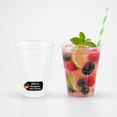DeinPack 25 Mehrweg Cocktailbecher 200ml Made in Germany mit Eichstrich 25 Stück, Made in Germany, wiederverwendbar, mit Eichstrich, bruchsicher DeinPack 25 Mehrweg Cocktailbecher 200ml Made in Germany mit Eichstrich 25 Stück, Made in Germany, wiederverwendbar, mit Eichstrich, bruchsicher