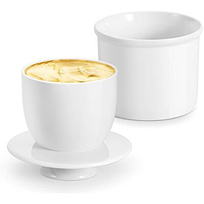 Flexzion Butterdose aus Porzellan, französische Butterdose, Glocke mit Deckel, streichbar, weiches und frisches Wasser, versiegelter Butterhalter, Café, Retro-Kollektion, Bauernhaus-Dekor (weiß), 2 Flexzion Butterdose aus Porzellan, französische Butterdose, Glocke mit Deckel, streichbar, weiches und frisches Wasser, versiegelter Butterhalter, Café, Retro-Kollektion, Bauernhaus-Dekor (weiß), 2