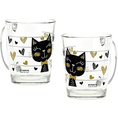 CRISTALICA Glastasse Henkel Becher Kinder Golden Cat 2er-Set 310 ml CRISTALICA Glastasse Henkel Becher Kinder Golden Cat 2er-Set 310 ml