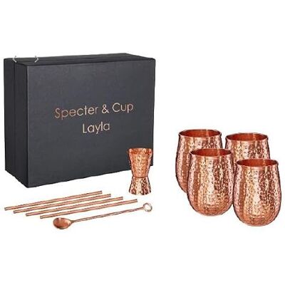 Specter Kupferbecher Layla 4er Set 500ml mit Zubehör, 100% reines Kupfer, Cocktailbecher, Barset Specter Kupferbecher Layla 4er Set 500ml mit Zubehör, 100% reines Kupfer, Cocktailbecher, Barset