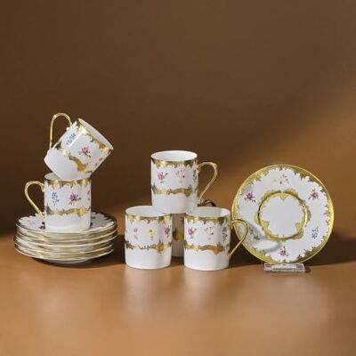 KARACA Kaffeetassenset Bihter 12 teilig für 6 Personen Mehrfarbig 90 ml, Espressotassen aus Knochenporzellan Goldverziert, Spülmaschinengeeignet KARACA Kaffeetassenset Bihter 12 teilig für 6 Personen Mehrfarbig 90 ml, Espressotassen aus Knochenporzellan Goldverziert, Spülmaschinengeeignet