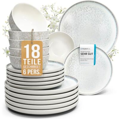 Steingut Geschirrset 6 Personen Ibiza 18 tlg. TESTSIEGER, Traumhaftes Mediterranes Steingut Geschirr Set, Schüssel- und Teller Set, Tafelservice 6 Personen, Geschirrsets Pure Living in Beige Steingut Geschirrset 6 Personen Ibiza 18 tlg. TESTSIEGER, Traumhaftes Mediterranes Steingut Geschirr Set, Schüssel- und Teller Set, Tafelservice 6 Personen, Geschirrsets Pure Living in Beige