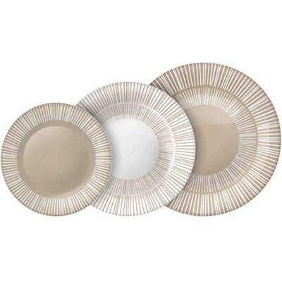 CRISTALICA Teller Geschirr Set Tafelservice Weiße Beige Opalglas 18-TLG CRISTALICA Teller Geschirr Set Tafelservice Weiße Beige Opalglas 18-TLG