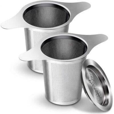 Special Leaves Teesieb für losen Tee, 2 Stück Edelstahl Teefilter mit Griff Feines Sieb mit Tropfschale, für Tasse & Teekanne, tea strainer & tea infuser, ideal für losen Tee Special Leaves Teesieb für losen Tee, 2 Stück Edelstahl Teefilter mit Griff Feines Sieb mit Tropfschale, für Tasse & Teekanne, tea strainer & tea infuser, ideal für losen Tee
