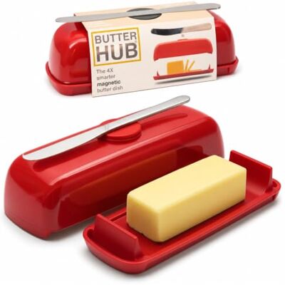 Butter Hub Butterdose mit Deckel und Messer, magnetischer Butterbehälter, einfache Schaufel, kein Durcheinander Deckel, Kunststoff, spülmaschinenfest (rot) Butter Hub Butterdose mit Deckel und Messer, magnetischer Butterbehälter, einfache Schaufel, kein Durcheinander Deckel, Kunststoff, spülmaschinenfest (rot)