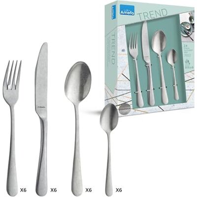 Amefa AUSTIN VINTAGE Besteck Set, Besteck für 6 Personen, 24-teilig, 18/10 Edelstahl, 13/0 Klingenstahl, rostfrei & mattiert, Essbesteck, Tafelbesteck Amefa AUSTIN VINTAGE Besteck Set, Besteck für 6 Personen, 24-teilig, 18/10 Edelstahl, 13/0 Klingenstahl, rostfrei & mattiert, Essbesteck, Tafelbesteck