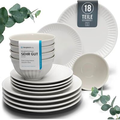 Steingut Geschirrset 6 Personen Hygge 18 tlg. TESTSIEGER, Traumhaftes Skandinavisches Steingut Geschirr Set, Schüssel- und Teller Set, Tafelservice 6 Personen, Geschirrsets Pure Living in Hellgrau Steingut Geschirrset 6 Personen Hygge 18 tlg. TESTSIEGER, Traumhaftes Skandinavisches Steingut Geschirr Set, Schüssel- und Teller Set, Tafelservice 6 Personen, Geschirrsets Pure Living in Hellgrau