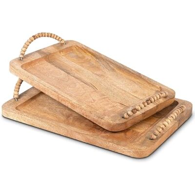 DRW Set mit 2 rechteckigen Tabletts mit Griffen aus Naturholz, 48 x 30 x 7 cm und 46 x 26 x 7 cm DRW Set mit 2 rechteckigen Tabletts mit Griffen aus Naturholz, 48 x 30 x 7 cm und 46 x 26 x 7 cm