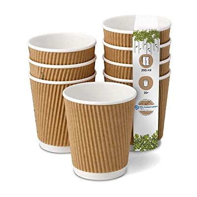 BIOZOYG 25 Stück Kaffeebecher isolierte Pappbecher 200ml / 8 oz Ø 80 mm weiß/braun geriffelt plastikfrei nachhaltige Materialien Einwegbecher Glühweinbecher BIOZOYG 25 Stück Kaffeebecher isolierte Pappbecher 200ml / 8 oz Ø 80 mm weiß/braun geriffelt plastikfrei nachhaltige Materialien Einwegbecher Glühweinbecher