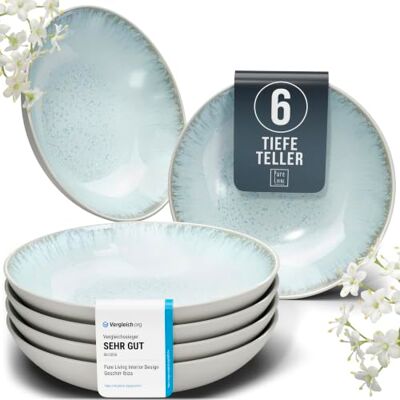 Steingut Suppenteller 6 Personen Ibiza TESTSIEGER, Traumhaftes Mediterranes Steingut Tiefe Teller Set, Pasta Teller Tief Groß Pure Living in Blau-Beige Steingut Suppenteller 6 Personen Ibiza TESTSIEGER, Traumhaftes Mediterranes Steingut Tiefe Teller Set, Pasta Teller Tief Groß Pure Living in Blau-Beige