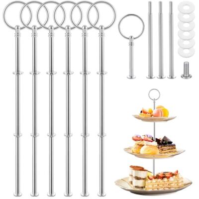 ASelected 3 stufige Etageren Stangen Set, 6 Stück Metallstangen Etagere silber mit Bohrer, Metall-Kuchenständer für Hochzeit, Geburtstag, Tee, Party, Snack, Teller, Kuchen, Dessertständer (Platte nic ASelected 3 stufige Etageren Stangen Set, 6 Stück Metallstangen Etagere silber mit Bohrer, Metall-Kuchenständer für Hochzeit, Geburtstag, Tee, Party, Snack, Teller, Kuchen, Dessertständer (Platte nic