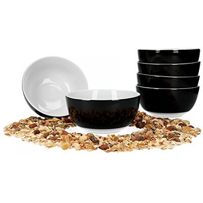 Van Well Vario Müslischalen-Set 6-teilig Schalen-Service für 6 Personen tiefe Suppen-Schüssel 14cm Porzellan-Set innen weiß & außen Schwarz Salat-Schüssel mikrowellengeeignet Van Well Vario Müslischalen-Set 6-teilig Schalen-Service für 6 Personen tiefe Suppen-Schüssel 14cm Porzellan-Set innen weiß & außen Schwarz Salat-Schüssel mikrowellengeeignet