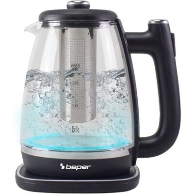 BEPER P101BOL200 1,8-l-Glas-Wasserkocher, elektrische Teekanne mit Filter, 360° drehbarem Sockel, automatischer Abschaltung und Überhitzungsschutz – 2200 W BEPER P101BOL200 1,8-l-Glas-Wasserkocher, elektrische Teekanne mit Filter, 360° drehbarem Sockel, automatischer Abschaltung und Überhitzungsschutz – 2200 W