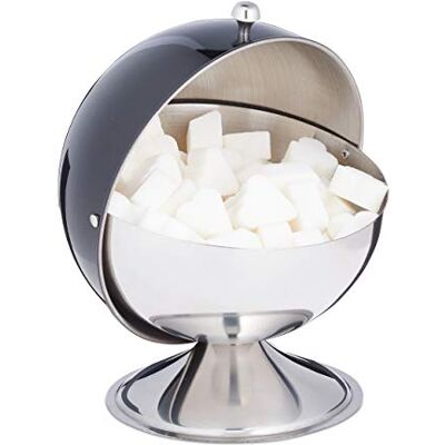 Relaxdays Zuckerdose, mit Rolldeckel, glänzender Edelstahl, für Zucker & Süßigkeiten, Bonbondose, Zuckerkugel, schwarz, 1 Stück Relaxdays Zuckerdose, mit Rolldeckel, glänzender Edelstahl, für Zucker & Süßigkeiten, Bonbondose, Zuckerkugel, schwarz, 1 Stück