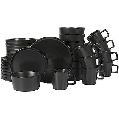 Gibson Bowery Geschirr-Set, 32-teilig, mattschwarz, Steingut, Teller, Schüsseln und Tassen, Service für 8 Personen Gibson Bowery Geschirr-Set, 32-teilig, mattschwarz, Steingut, Teller, Schüsseln und Tassen, Service für 8 Personen