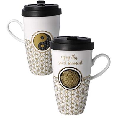 Goebel Artist Becher mit Kunststoffdeckel, Flower of Life white Lotus aus Fine Bone China, Farbe: mehrfarbig, Maße: 14x8 cm, 23-500-64-1 Goebel Artist Becher mit Kunststoffdeckel, Flower of Life white Lotus aus Fine Bone China, Farbe: mehrfarbig, Maße: 14x8 cm, 23-500-64-1