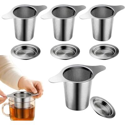 Vetin 4 Stück Teesieb für losen Tee, Edelstahl fein mit Deckel Teebereiter Teefilter, wiederverwendbar, für Teetasse Teekanne Vetin 4 Stück Teesieb für losen Tee, Edelstahl fein mit Deckel Teebereiter Teefilter, wiederverwendbar, für Teetasse Teekanne