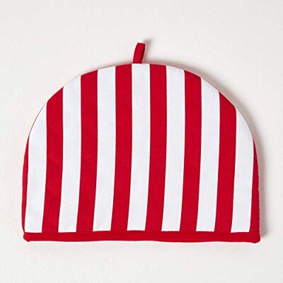 Homescapes Tea Cosy, Kannenwärmer rot gestreift, Teewärmer aus Baumwolle, isolierende Haube für Teekanne, Abdeckung für Tee- und Kaffeekannen Homescapes Tea Cosy, Kannenwärmer rot gestreift, Teewärmer aus Baumwolle, isolierende Haube für Teekanne, Abdeckung für Tee- und Kaffeekannen