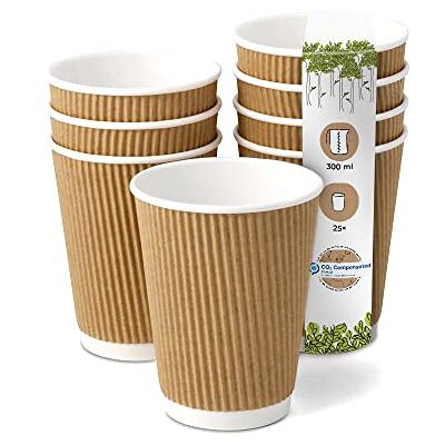 GREENBOX 25 Stück Riffelbecher To Go Pappbecher aus braunem Kraftkarton I Umweltfreundliche Kaffee Trinkbecher Einweg Bio unbedruckt 300 ml / 12 oz I 100% biologisch abbaubar, kompostierbar GREENBOX 25 Stück Riffelbecher To Go Pappbecher aus braunem Kraftkarton I Umweltfreundliche Kaffee Trinkbecher Einweg Bio unbedruckt 300 ml / 12 oz I 100% biologisch abbaubar, kompostierbar