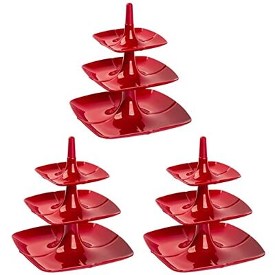 Engelland 3x Etagere 3 stöckig Kuchenständer Dessertständer Tortenhalter Käseplatte Kunststoff Farbe rot Engelland 3x Etagere 3 stöckig Kuchenständer Dessertständer Tortenhalter Käseplatte Kunststoff Farbe rot