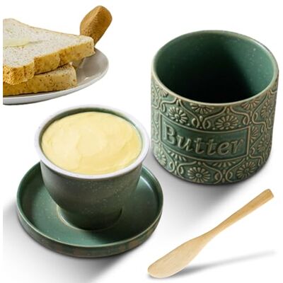 GOMETY Französische Butterdose, Keramik Butterglocke mit Deckel und Buttermesser, Butterbehälter Wassergekühlt mit Wasserlinie, Porzellan-Buttertopf Vintage-Design für streichfähige Butter GOMETY Französische Butterdose, Keramik Butterglocke mit Deckel und Buttermesser, Butterbehälter Wassergekühlt mit Wasserlinie, Porzellan-Buttertopf Vintage-Design für streichfähige Butter