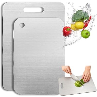 ASelected 2 Stück Schneidebrett, 304 Edelstahl Schneidebrett, BPA-freies Doppelseitiges Lebensmittel Titanium Cutting Board für Fleisch, Brot, Gemüse & Obst ASelected 2 Stück Schneidebrett, 304 Edelstahl Schneidebrett, BPA-freies Doppelseitiges Lebensmittel Titanium Cutting Board für Fleisch, Brot, Gemüse & Obst