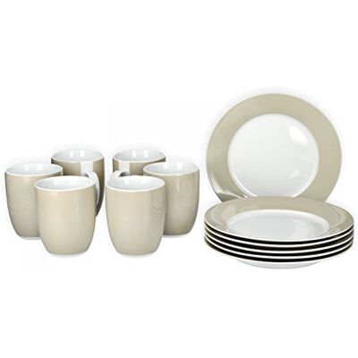 Van Well Vario Frühstücksset 12-teilig Kombi-Service 6 Personen Geschirr-Set Kaffee, Frühstück & Tafel je 6 kleine, flache Frühstücksteller & Kaffeebecher aus Porzellan Beige Van Well Vario Frühstücksset 12-teilig Kombi-Service 6 Personen Geschirr-Set Kaffee, Frühstück & Tafel je 6 kleine, flache Frühstücksteller & Kaffeebecher aus Porzellan Beige