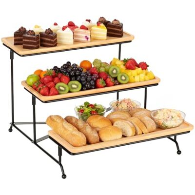 Cozary Etagere 3 Etagen, Etagere 3 Etagen Holz 28.9x12.5x1.2cm, Tablett Groß mit X-Gestell Metallregal, Kuchenplatte Rechteckig, Servierplatte für Gemüse Obst Kekse Desse Cozary Etagere 3 Etagen, Etagere 3 Etagen Holz 28.9x12.5x1.2cm, Tablett Groß mit X-Gestell Metallregal, Kuchenplatte Rechteckig, Servierplatte für Gemüse Obst Kekse Desse