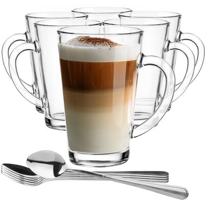 Glasmark KROSNO 1992 Kaffeegläser Mit Henkel Und Löffel 6 Stück 300 ml Kaffeetassen Teegläser Cappuccino Latte Eistee Transparentes Glas Glasmark KROSNO 1992 Kaffeegläser Mit Henkel Und Löffel 6 Stück 300 ml Kaffeetassen Teegläser Cappuccino Latte Eistee Transparentes Glas