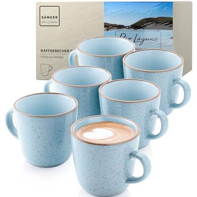Sänger Rio Lagune Kaffeebecher 6 tlg, Steingut Tassen Set für 6 Personen Tassen multifunktional, spülmaschinen- mikrowellenfest, Coffee Mug Teetasse, Kaffeetassen blau 430 ml Sänger Rio Lagune Kaffeebecher 6 tlg, Steingut Tassen Set für 6 Personen Tassen multifunktional, spülmaschinen- mikrowellenfest, Coffee Mug Teetasse, Kaffeetassen blau 430 ml