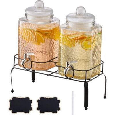 VEVOR Getränkespender (2 x 5,5 L) für Partys Saftspender (aus Glas) mit tropfsicherem Zapfhahn & Metallständer Wasserspender für Restaurants Partys, Limonade selbstgemachte Getränke Spender VEVOR Getränkespender (2 x 5,5 L) für Partys Saftspender (aus Glas) mit tropfsicherem Zapfhahn & Metallständer Wasserspender für Restaurants Partys, Limonade selbstgemachte Getränke Spender