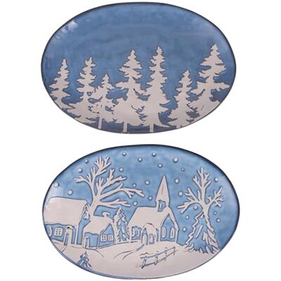 Tivoli 4er Set Servierteller oval Steinzeug 31,5x21 cm Wintervillage Weihnachtsdeko Tivoli 4er Set Servierteller oval Steinzeug 31,5x21 cm Wintervillage Weihnachtsdeko