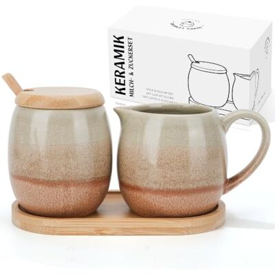 Happy Lemuro Milch und Zucker Set Milchkännchen & Zuckerdose mit Deckel Zuckerdose Milchkännchen Set Steingut, Zuckerbehälter mit Löffel, Kaffeegeschirr Happy Lemuro Milch und Zucker Set Milchkännchen & Zuckerdose mit Deckel Zuckerdose Milchkännchen Set Steingut, Zuckerbehälter mit Löffel, Kaffeegeschirr