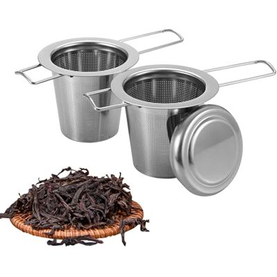 HAOYULUO 2 Stück Teesieb für Losen Tee, Teesieb für Tasse, Teefilter Edelstahl mit Klappgriff und Deckel, Wiederverwendbar, Teesieb passend für die Meisten Teetassen und Teeschalen HAOYULUO 2 Stück Teesieb für Losen Tee, Teesieb für Tasse, Teefilter Edelstahl mit Klappgriff und Deckel, Wiederverwendbar, Teesieb passend für die Meisten Teetassen und Teeschalen