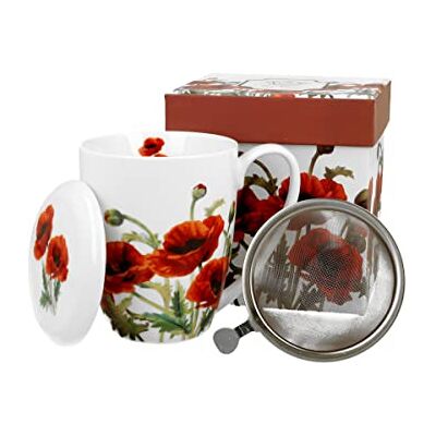 DUO FLORAL Becher 380 ml CLASSIC POPPIES mit Teesieb, New Bone China Porzellan DUO FLORAL Becher 380 ml CLASSIC POPPIES mit Teesieb, New Bone China Porzellan