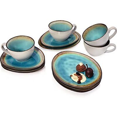 Sänger Kaffeeservice Capri aus Steingut, Kaffeetassen Set für 4 Personen Kaffeebecher, Untersetzer, Teller, Kaffee Tassen Sets 12-teilig, Kaffeebecher Set mit Steingut Becher Sänger Kaffeeservice Capri aus Steingut, Kaffeetassen Set für 4 Personen Kaffeebecher, Untersetzer, Teller, Kaffee Tassen Sets 12-teilig, Kaffeebecher Set mit Steingut Becher